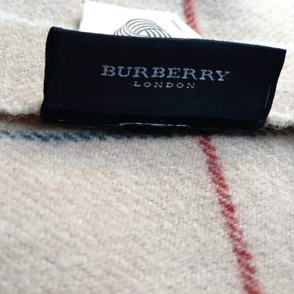 Burberry Luxury Vintage Tan Blue Red Window Pane Plaid Wool Scarf - Picture 5 of 6